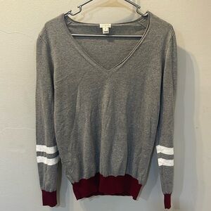 J Crew V-Neck Sweater In Varsity Stripe  Size - Medium